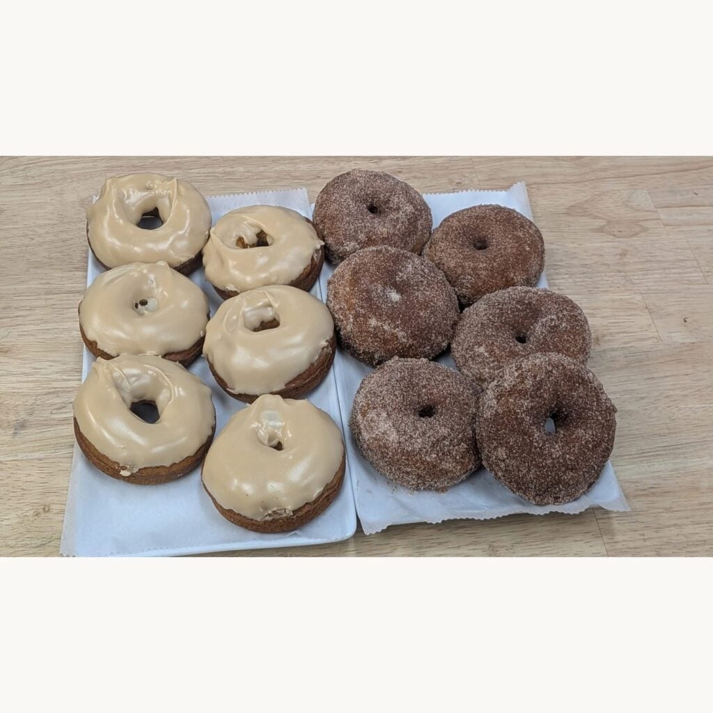 Maple glazed and cinnamon sugar donuts from The Paperback Bakery at SereniTea Boutique