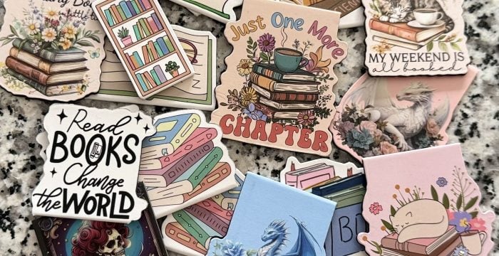 Colorful assortment of book themed magnetic bookmarks available in the Book Nook at SereniTea Boutique